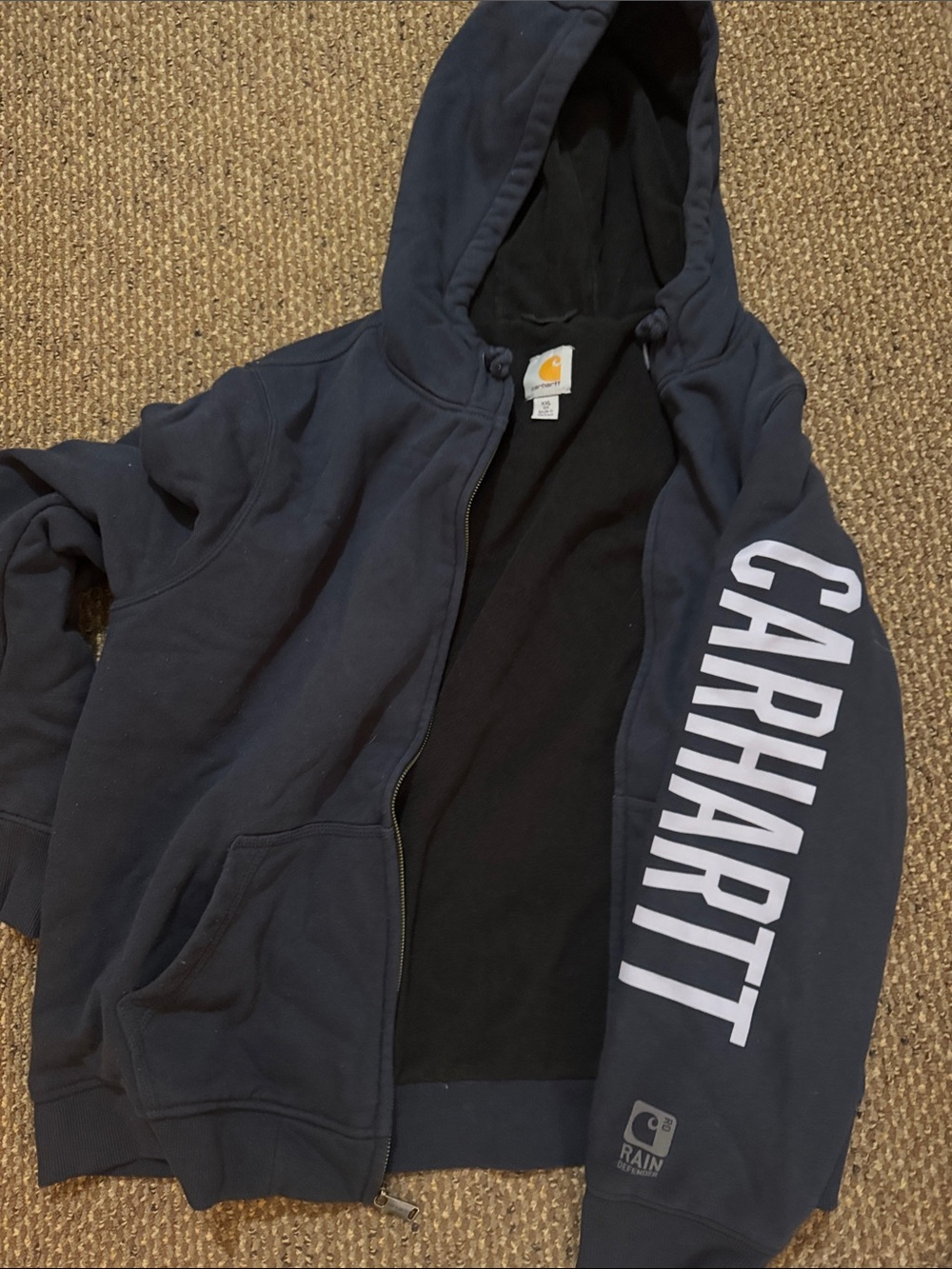 Carhartt women’s rain defender logo Navy Zip Hoodie Jacket